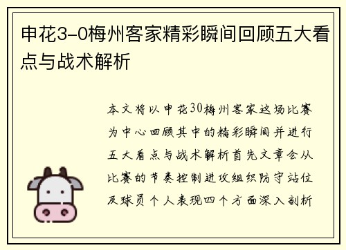 申花3-0梅州客家精彩瞬间回顾五大看点与战术解析