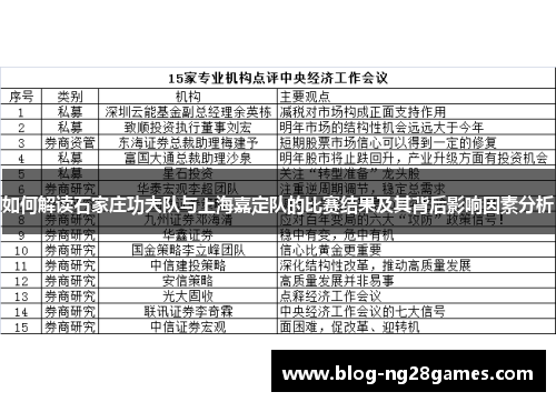 如何解读石家庄功夫队与上海嘉定队的比赛结果及其背后影响因素分析