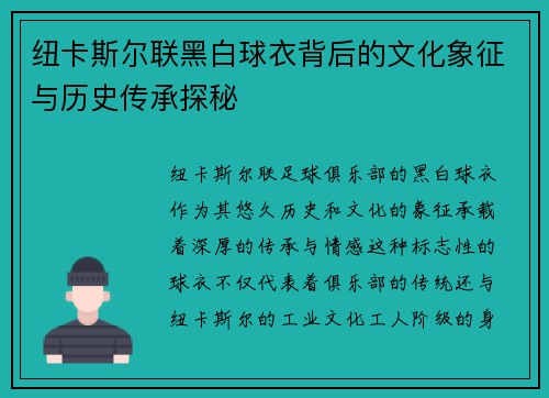 纽卡斯尔联黑白球衣背后的文化象征与历史传承探秘